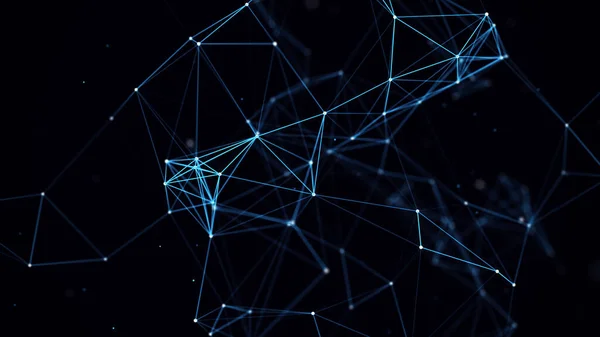 Technologie Connexion Réseau Fond Bleu Abstrait Avec Points Lignes Particules — Photo
