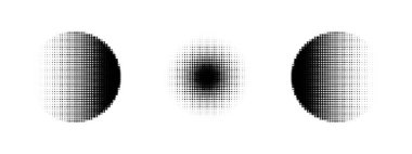 Yarım tonlu geometrik noktalar kümesi. Siyah ve beyaz benekli eğimli bir şekil. Beyaz arkaplanda soyut elementler izole edildi. Vektör illüstrasyonu.