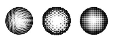 Yarım tonlu geometrik noktalar kümesi. Siyah ve beyaz benekli eğimli bir şekil. Beyaz arkaplanda soyut elementler izole edildi. Vektör illüstrasyonu.