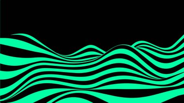 Soyut siyah ve yeşil çizgi konsepti 3D arka plan. İllüzyon etkisiyle dalga deseni. Çeşitli spor ve yarışlar için ırk bayrağı. Vektör illüstrasyonu.