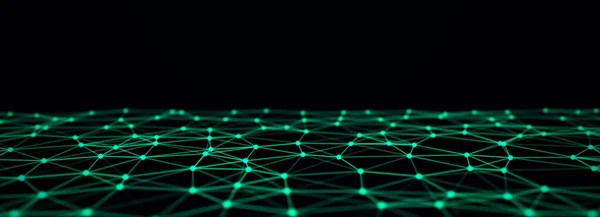 Technologia Połączeń Sieciowych Streszczenie Zielonego Tła Punktami Liniami Cyfrowe Futurystyczne — Zdjęcie stockowe