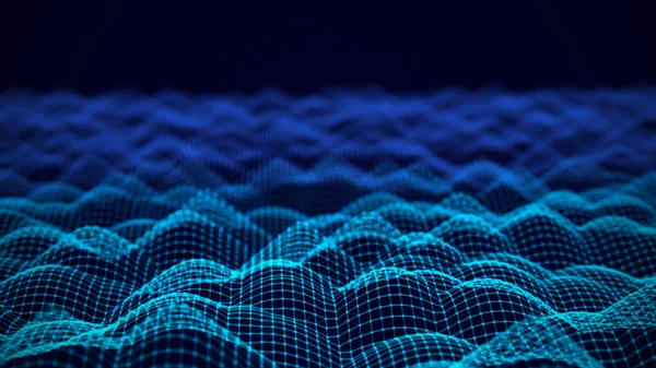 Ψηφιακό Κύμα Τελείες Στο Σκούρο Μπλε Φόντο Φουτουριστική Αφηρημένη Δομή — Φωτογραφία Αρχείου