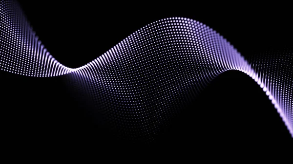 Digital gradient wave with dots on the dark background. The futuristic abstract structure of network connection. Big data visualization. 3D rendering.