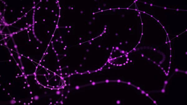 数字蓝波 暗底色上有圆点和线条 网络连接的未来主义抽象结构 大数据可视化 3D渲染 — 图库照片