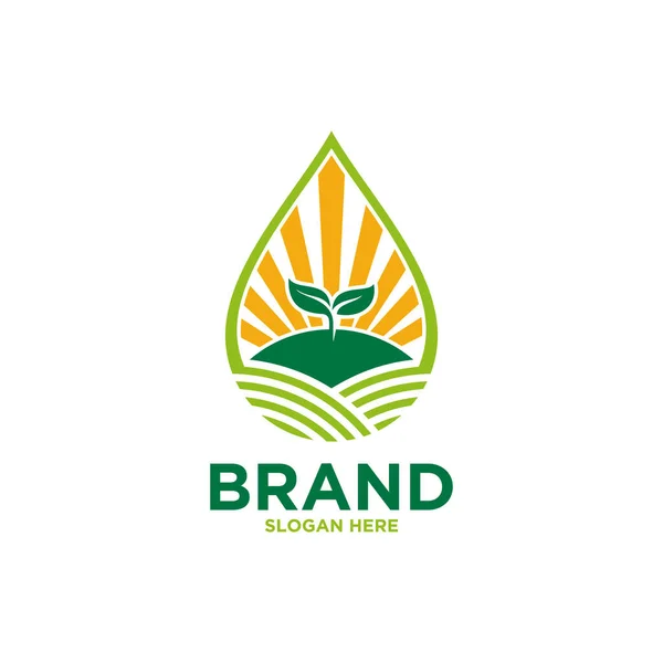 Nascer Sol Folhas Logo Vetor Eco Verde Fazenda Natural —  Vetores de Stock