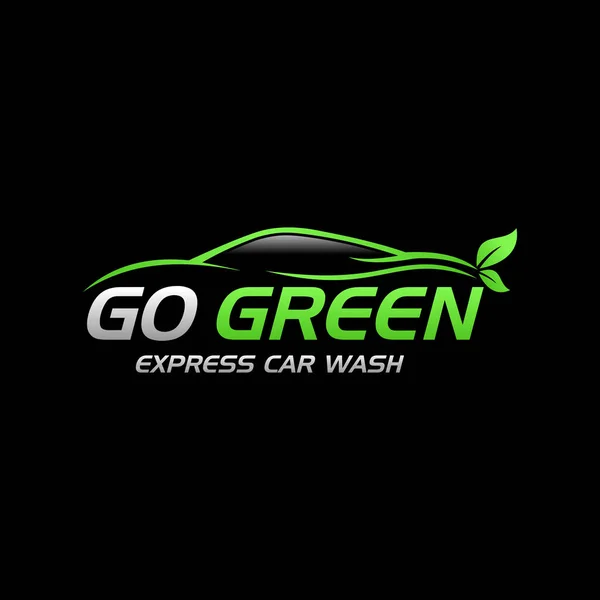 Carro Lavar Folha Verde Logotipo Design — Vetor de Stock