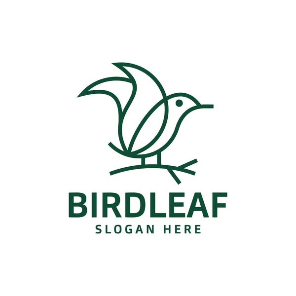 Linha Folha Pássaro Arte Logotipo Vetor Modelo —  Vetores de Stock