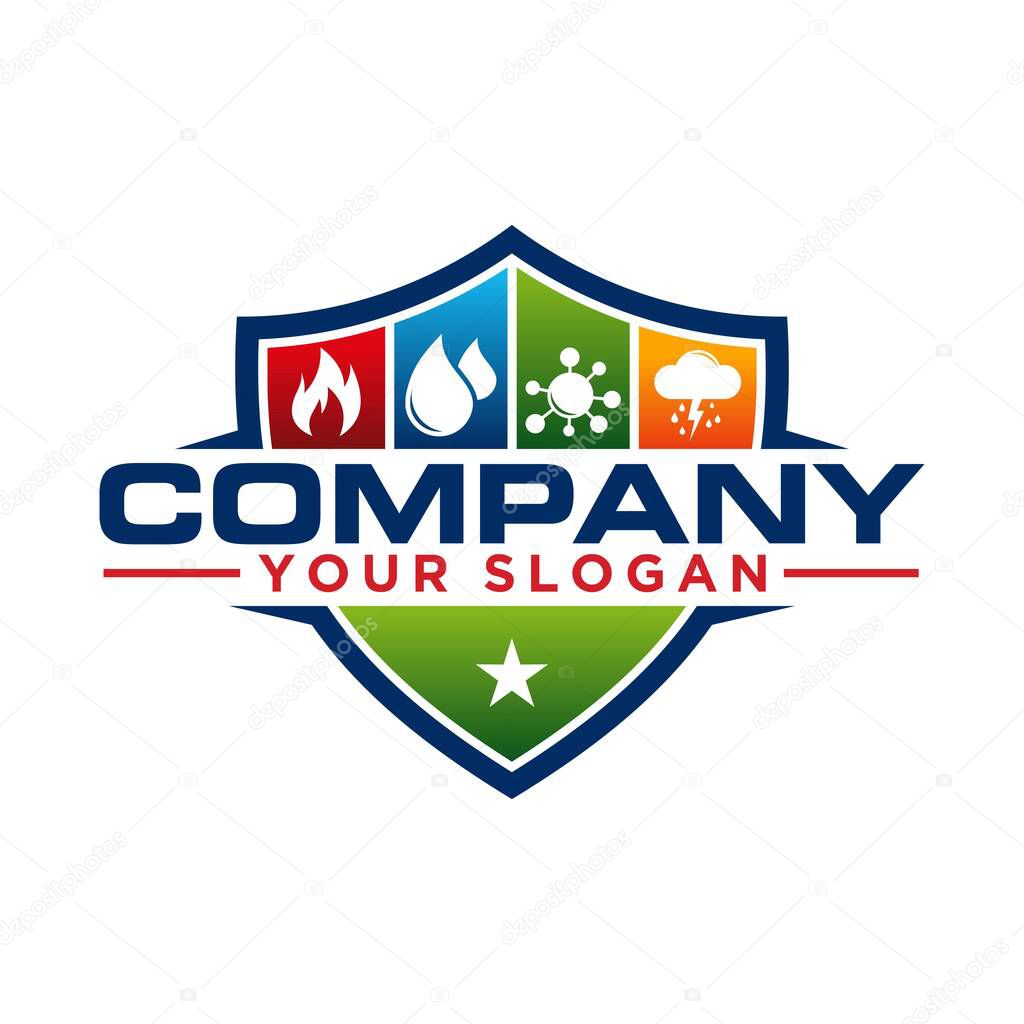 Water, Fire and Mold shield Logo Design