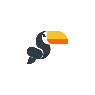 Kuş Toucan logo simgesi. Temiz şekilli Toucan kuş başı vektör tasarım logosu