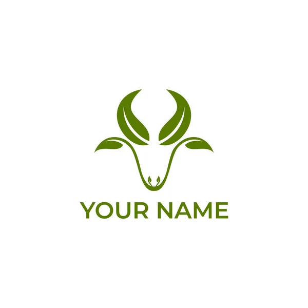 Blad Stier Hoofd Logo Ontwerp — Stockvector