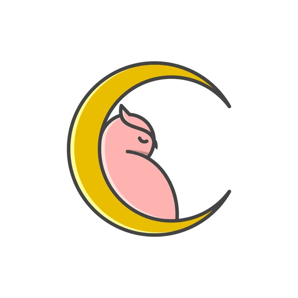 Luna Sonno Gufo Logo Vettoriale Icona Illustrazione Modello — Vettoriale Stock