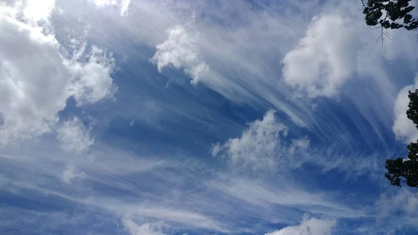 青い空に白いふわふわと素晴らしい雲が — ストック写真