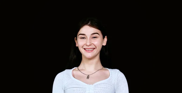 Retrato Bela Jovem Mulher Asiática Com Sorriso Seu Rosto Blusa — Fotografia de Stock