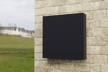 Boş İmza Logosu, Siyah Asılı Duvar İşareti, Kopya Alanı ile Kare Modern Stil İmza, Logo veya Metin Eklemek için Şirket İşareti