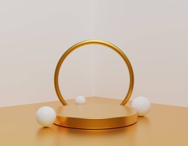 3D Gerçekçi Beyaz ve Altın Podyum Ürün Çekimi ve Düzenlenebilir Renk