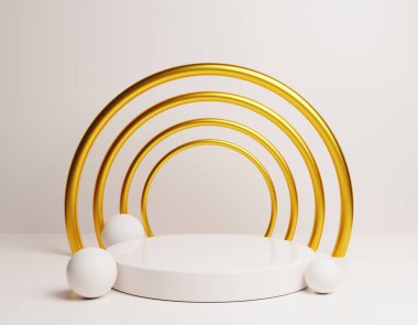 Görüntü Ürünleri için Geometrik Şekline sahip Soyut Beyaz ve Altın Silindirik Yaya