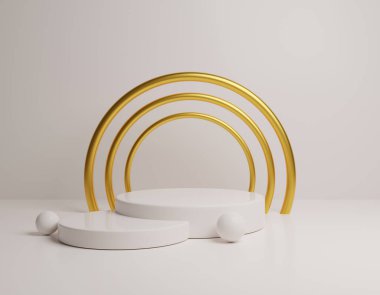 3d Platform Zarif Beyaz ve Pirinç Sahne Podyumu Ürün Yerleştirme