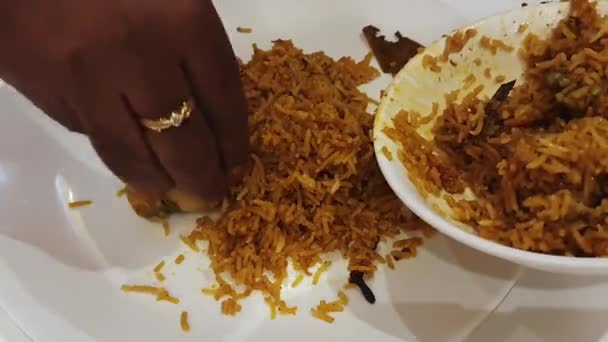 Popular Indian Food Chicken Biriyani Served Plate Most Popular Indian — Vídeos de Stock