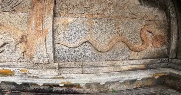 Úzký Pohled Hadí Sochu Vytvořenou Kamenné Zdi Starověkého Chrámu — Stock video