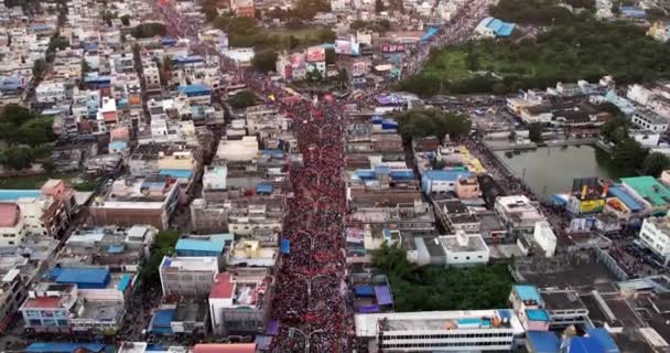 Chitradurga India October 2022 Повітряний Огляд Величезного Натовпу Зібралися Дорозі — стокове відео