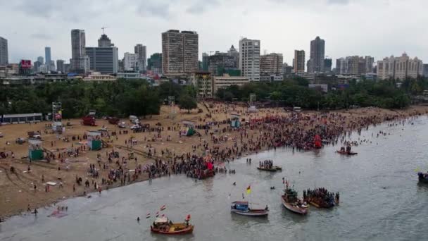 Mumbai Indie Září 2022 Letecký Pohled Obrovský Dav Lidí Chowpatty — Stock video