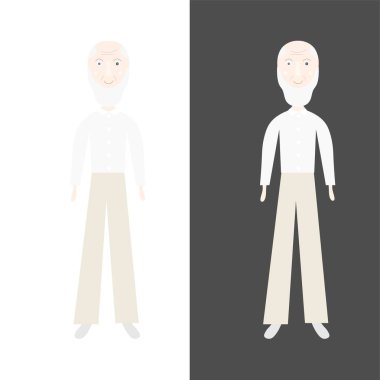 Yaşlı kel adam düz tasarım stok vektör çizimi beyaz, siyah web için, baskı için