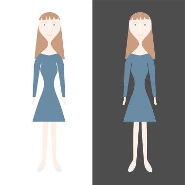 Kız düz tasarım stok vektör illüstrasyonu beyazda, siyahta web için, baskı için