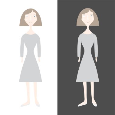 Kız düz tasarım stok vektör illüstrasyonu beyazda, siyahta web için, baskı için