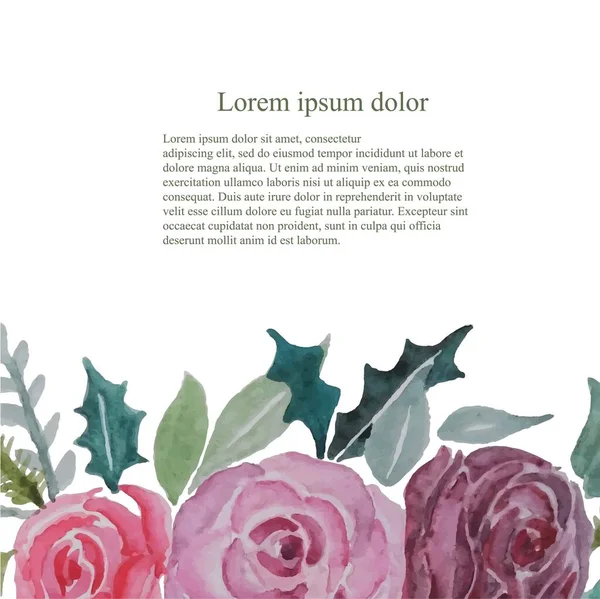 Rosa Rosa Folhas Verdes Aquarela Arte Design Elementos Estoque Vetor — Vetor de Stock