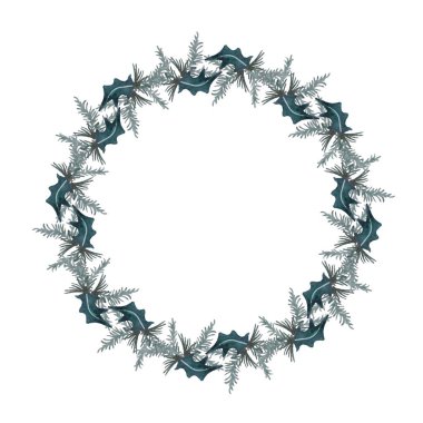 Kutsal gümüş ağaç çelengi. Ağlar için suluboya Noel illüstrasyonuName