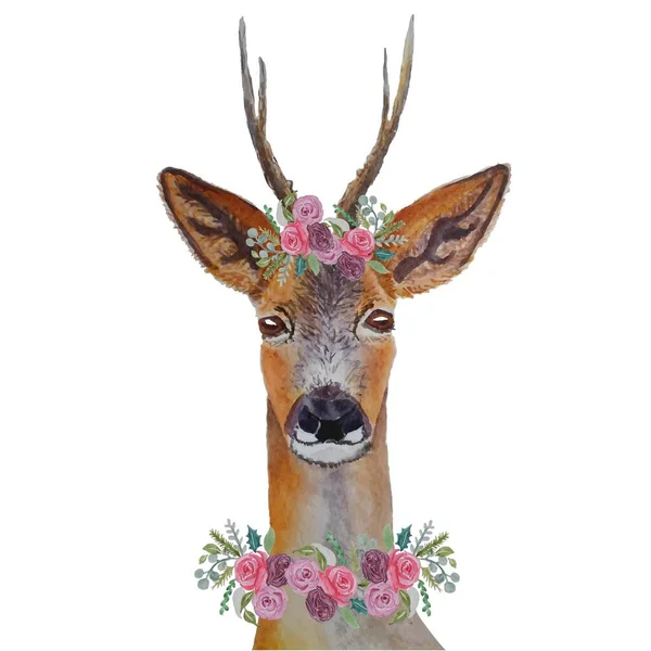 Ελάφι Τριαντάφυλλα Υδατογραφία Δάσος Χαριτωμένο Ζώο Αντικείμενο Απομονωμένο Για Διαδίκτυο — Διανυσματικό Αρχείο