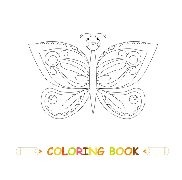 蝴蝶儿童着色页面矢量插图 可爱昆虫单色版本儿童着色书籍 — 图库矢量图片