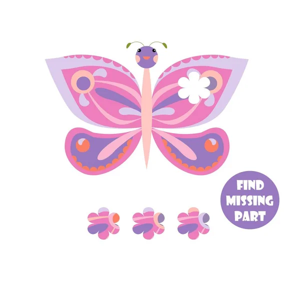 Cute Cartoon Butterfly Complete Puzzle Find Missing Parts Picture Game — 图库矢量图片