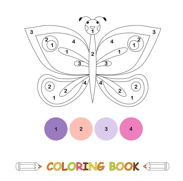 나비는 어린이들을 숫자이다 Cute Color Page Kids Art Design Stock — 스톡 벡터