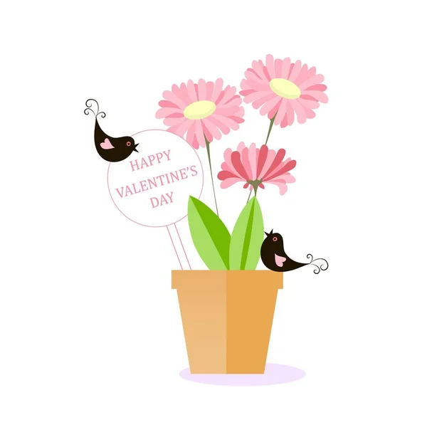 情人节快乐横幅 罐头艺术设计中的粉红花朵 印刷品 明信片的矢量插图 — 图库矢量图片
