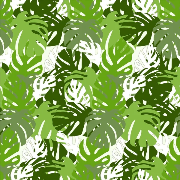 Zielony Potwór Pozostawia Bezszwowe Tropikalny Wzór Sztuki Projektowania Wektor Ilustracji — Wektor stockowy