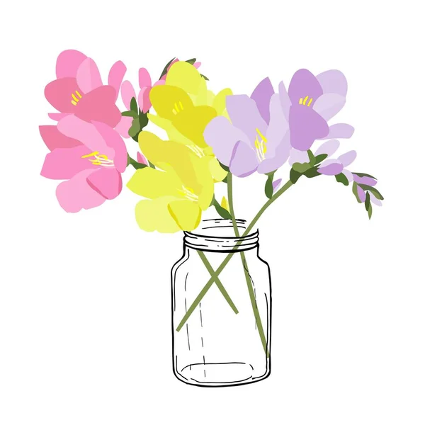 Bouquet Freesia Glass Stock Vector Illustration Web Print — 图库矢量图片