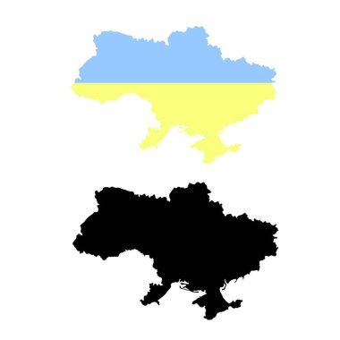 Ukrayna haritası. Siyah ana hat haritası. Ukrayna mavi ve sarı bayrak haritası stok vektör illüstrasyon nesnesi izole, ağ için, yazdırmak için