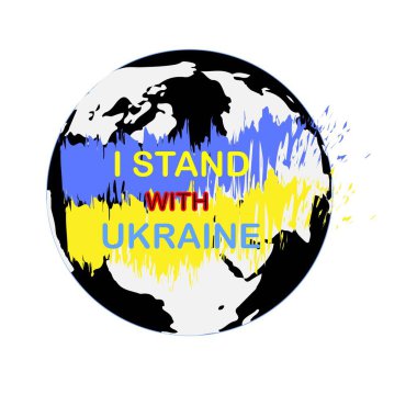 Dünya 'nın arka planında Ukrayna pankartıyım. Web için stok vektör illüstrasyonu, baskı için.