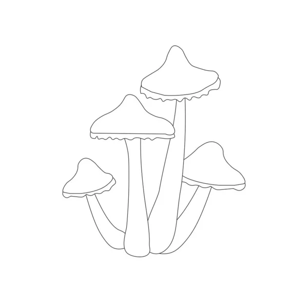 Mushroom Monochrome Outline Nature Stock Vector Illustration Web Print Coloring — Stock Vector