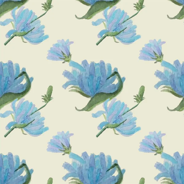 Chicory Watercolor Seamless Pattern Background Plant Blue Flowers Nature Botanical — Wektor stockowy