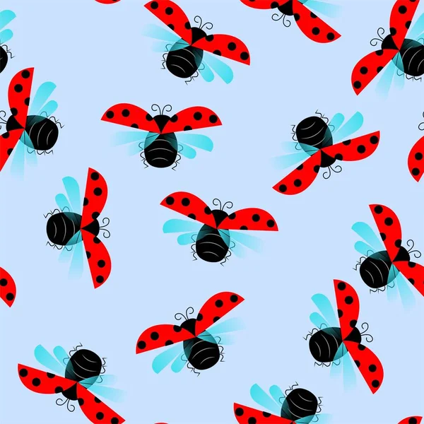 Ladybugs Colorful Seamless Background Blue Stock Vector Illustration Web Print — Stockvektor