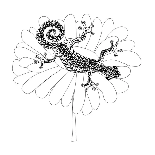 Lizard Flower Monochrome Sketch Web Print Art Design Stock Vector — Vetor de Stock