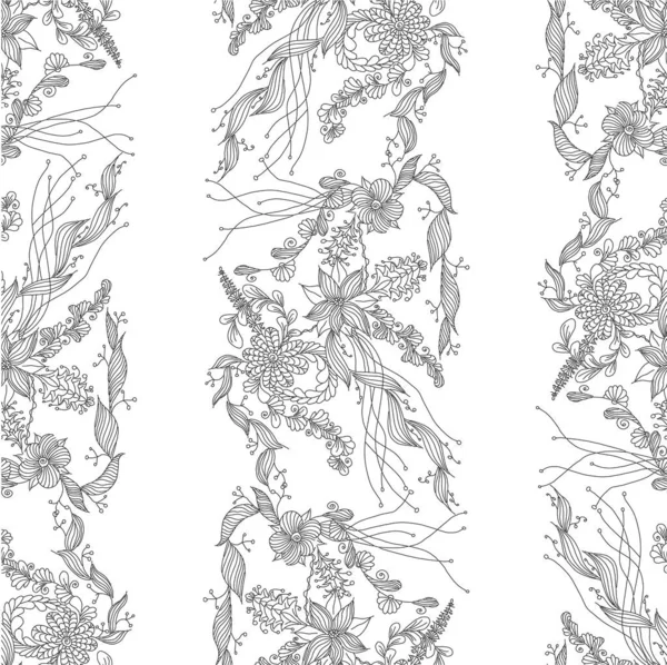 Цветочные Декоративные Каракули Монохромный Бесшовный Шаблон Векторной Иллюстрации Запаса Паутины — стоковый вектор