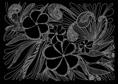 Çiçek dekoratif karalama monokrom desenli web için stok vektör ilüstrasyonuName 