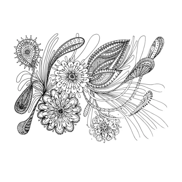 Blume Dekorative Kritzelmuster Monochromen Muster Stock Vektor Illustration Für Web — Stockvektor