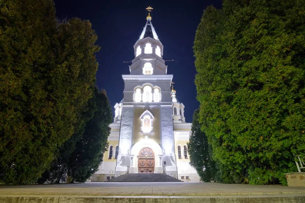 Kathedrale Der Heiligen Verklärung Bei Nächtlichem Leuchten Zhytomyr Ukraine — Stockfoto