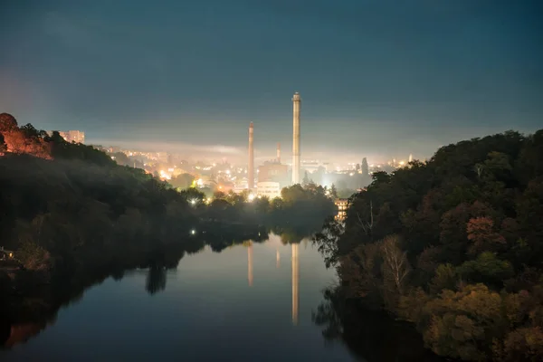 Veduta Della Bellissima Alba Sui Tubi Della Centrale Elettrica Centrale — Foto Stock