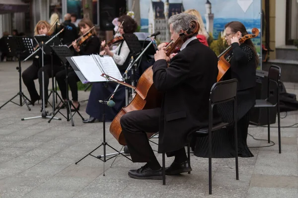 Zhytomyr Ukraine May 2021 People Street Musician Playing Cello Classical — Foto Stock