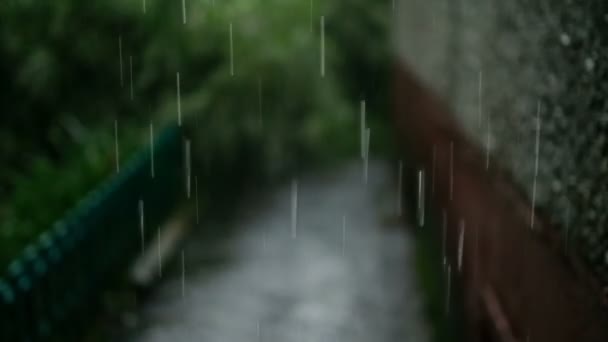 Şiddetli yağmur ve sağanak yağış sırasında şehir caddesini su bastı. Felaket seli, sel.. — Stok video